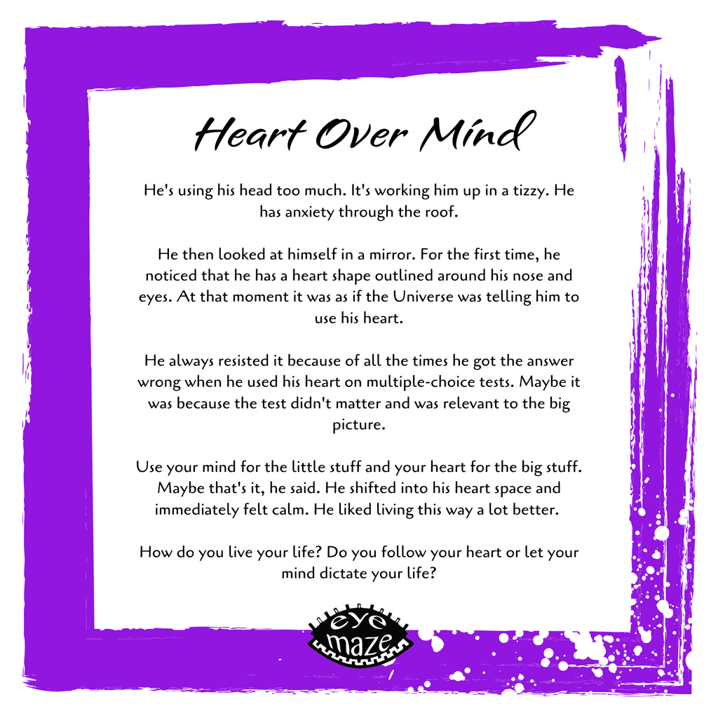 Eyemaze story card for “Heart Over Mind,” delivering a powerful message about anxiety, intuition, and trusting your heart