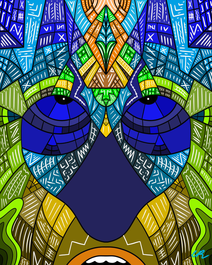 Surreal digital art of a character with a heart shape around his face, visually representing the inner struggle between overthinking and heart-centered living