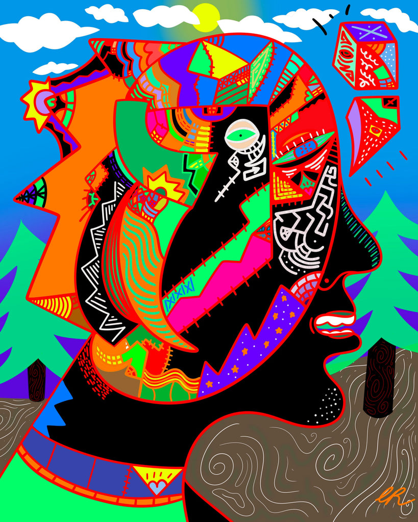 Take A Break art print – figure relaxing in a vibrant forest scene, symbolizing the power of pause and nature’s healing